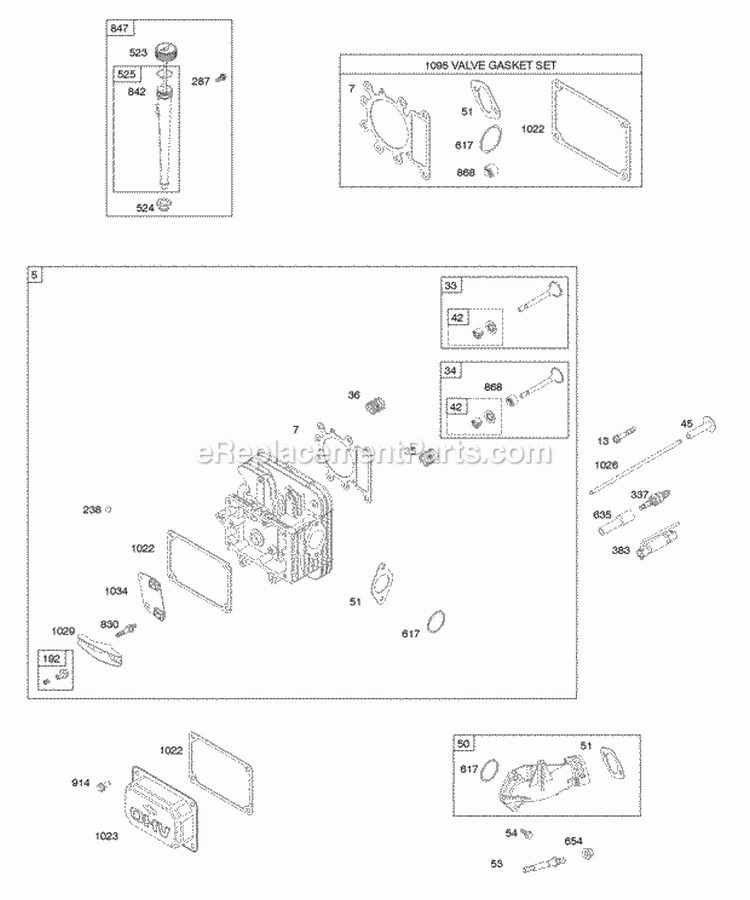 Cylinder Head Dipstick Diagram and Parts List for  Briggs and Stratton Engine